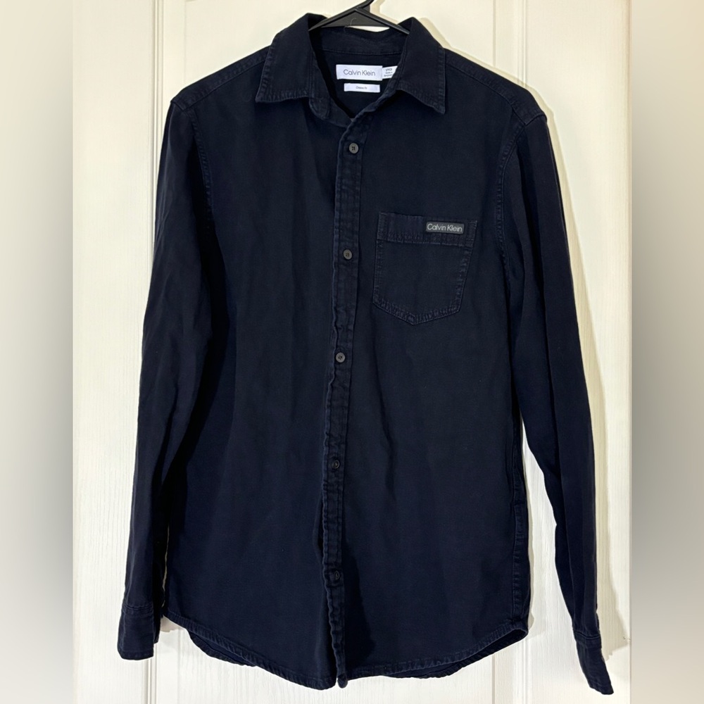 Calvin Klein Classic Fit Dark Blue Button Down Shirt Men’s Small Casual